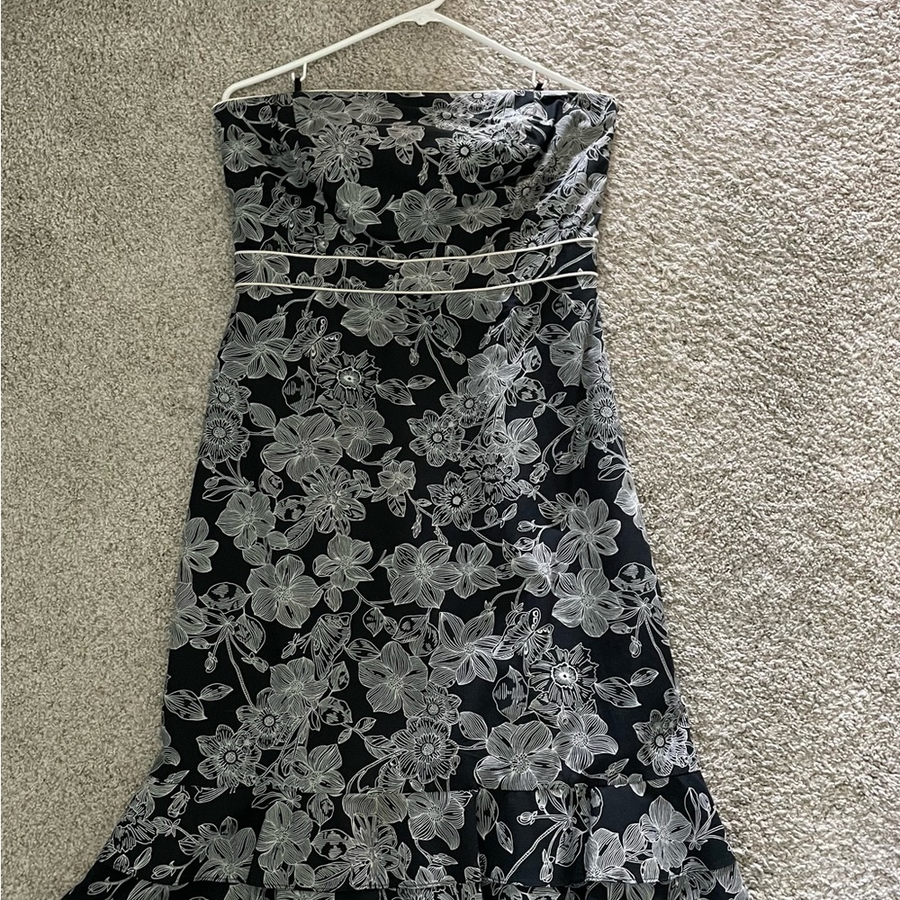 LOFT Strapless Black and White Floral Dress